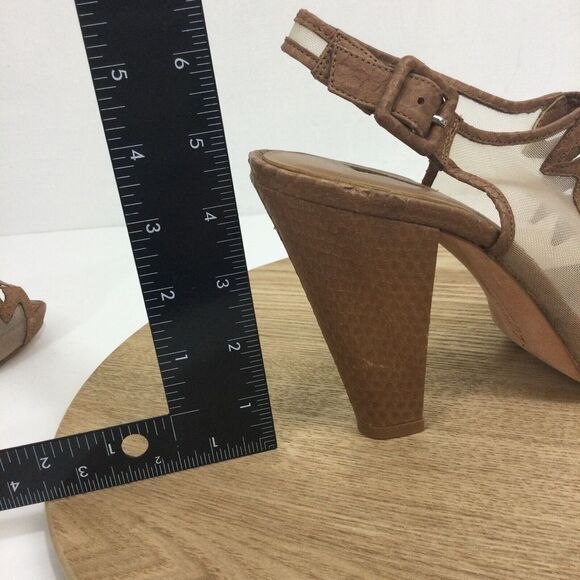 Reed Evins Anthropologie Women Mesh Leather Reptile Open Toe Heels Tan Ivory 7.5 - Picture 15 of 16